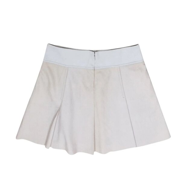 Vince Cream & Grey Goat Leather Pleated Skirt - Picture 2 of 4